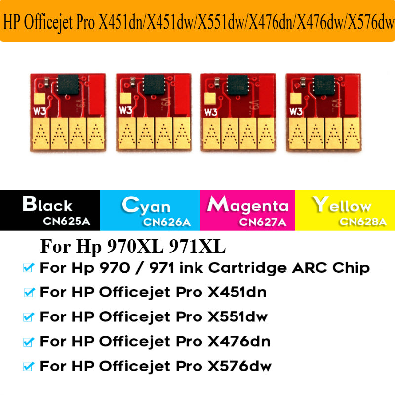 970 971 XL New Upated Version Auto Reset ARC Chips for HP Officejet Pro X451 X551 X476 X576 Printers for HP 970XL 971XL Ciss