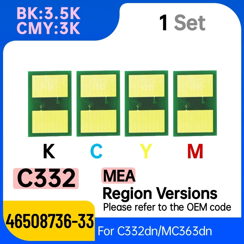 C332dn Chip Toner Reset for Okidata C332 C332dnw for OKI MC363 MC363dnw MC363DN Cartridge Chip Refill 46508712 46508736 Updated