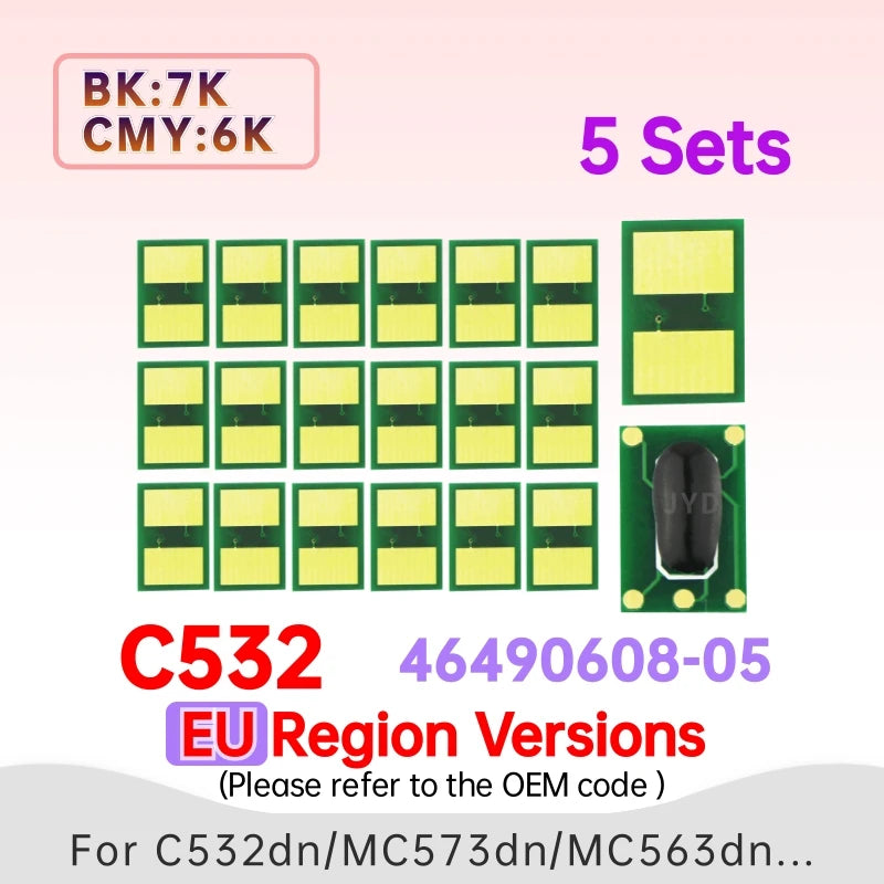 For Okidata C532dn C542dn MC573dn MC563dn Toner Chip for OKI C532 C542 MC573 C563 Printer Cartridge Chip Reset 46490404