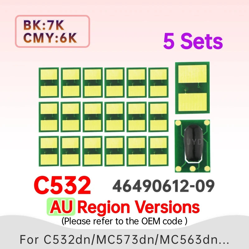 For Okidata C532dn C542dn MC573dn MC563dn Toner Chip for OKI C532 C542 MC573 C563 Printer Cartridge Chip Reset 46490404