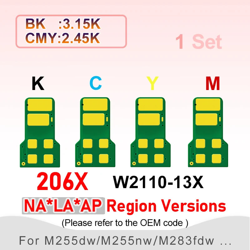 New Compatible W2210A W2210X W2110A W2110X 207X 206X Cartridge Chip for HP M255dw M283fdw M283cdw M282 M283 Toner Chip 207A 206A