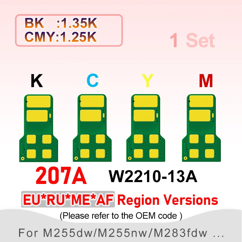 New Compatible W2210A W2210X W2110A W2110X 207X 206X Cartridge Chip for HP M255dw M283fdw M283cdw M282 M283 Toner Chip 207A 206A