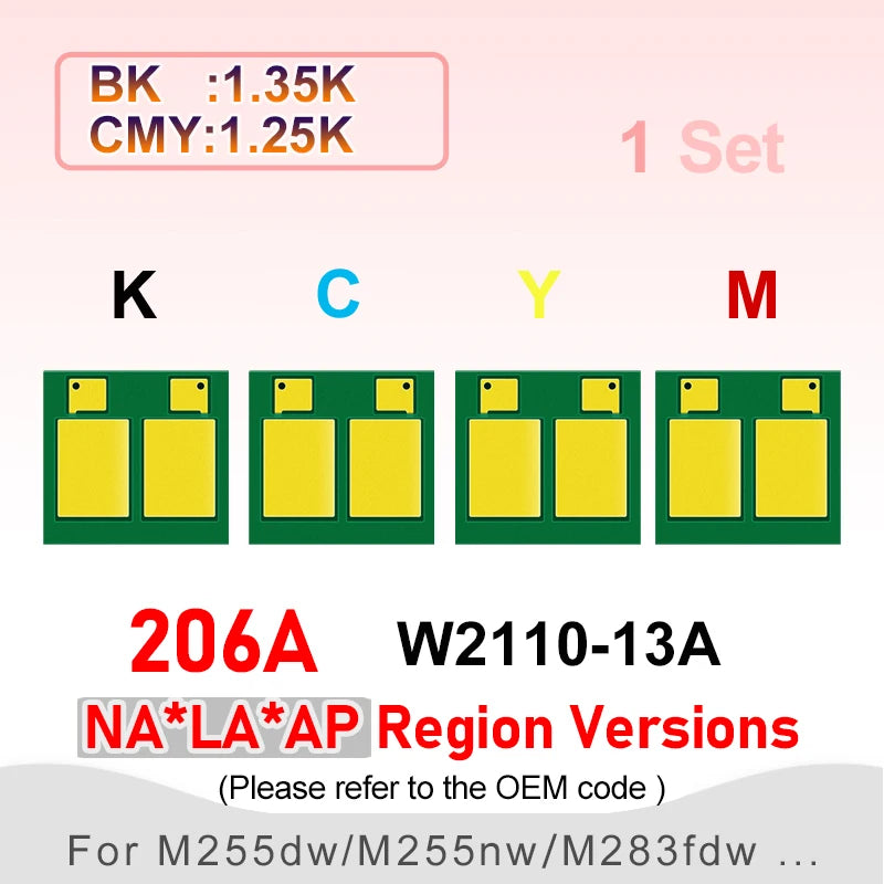 New Compatible W2210A W2210X W2110A W2110X 207X 206X Cartridge Chip for HP M255dw M283fdw M283cdw M282 M283 Toner Chip 207A 206A