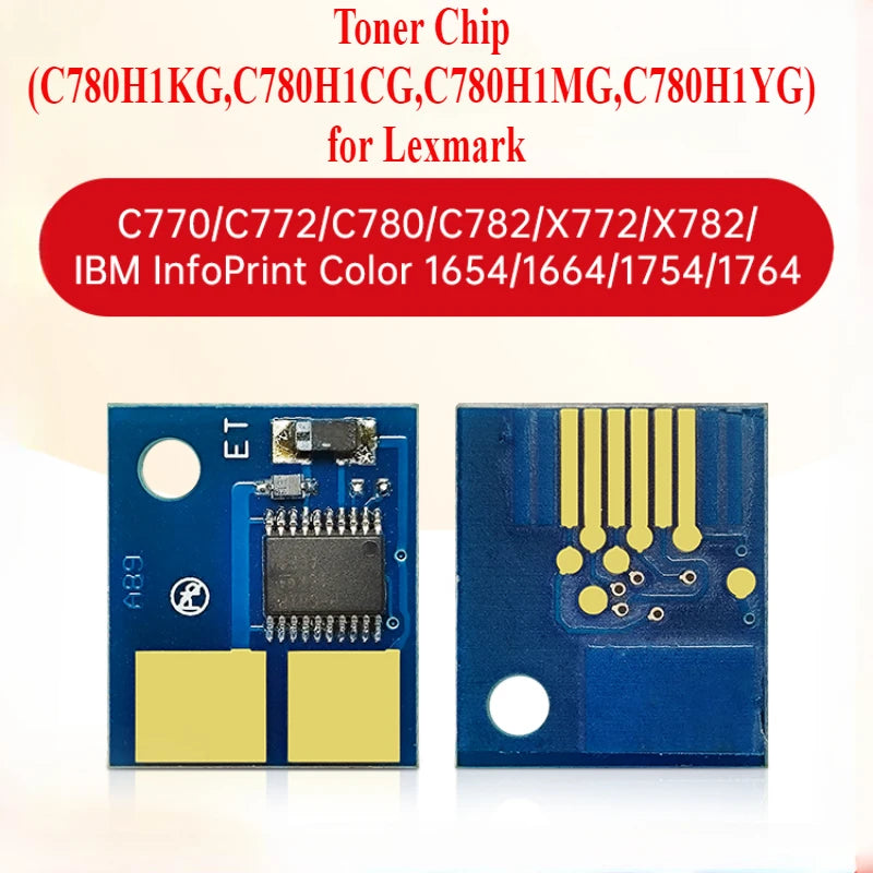 Toner Chip for Lexmark C770,C782,C772,C780,X772,X782 IBM InforPrinr 1654,1664,1754,1764 (C780H1KG,C780H1CG,C780H1MG,C780H1YG)