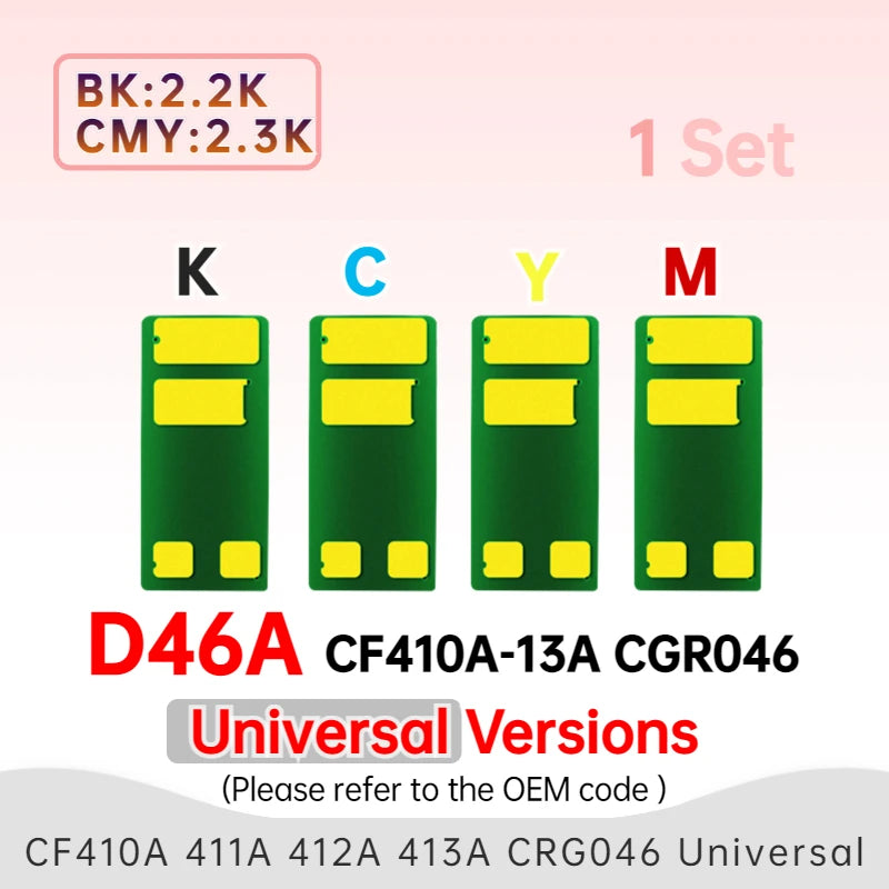 Universal CF410A CF411A CF412A CF413A CRG046 Toner Cartridge Chip Reset for HP M452 M452dn M377dw M477fdn M477 CF410X Chip 046H