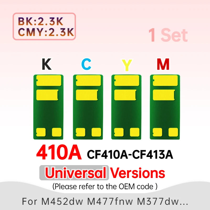 Universal CF410A CF411A CF412A CF413A CRG046 Toner Cartridge Chip Reset for HP M452 M452dn M377dw M477fdn M477 CF410X Chip 046H