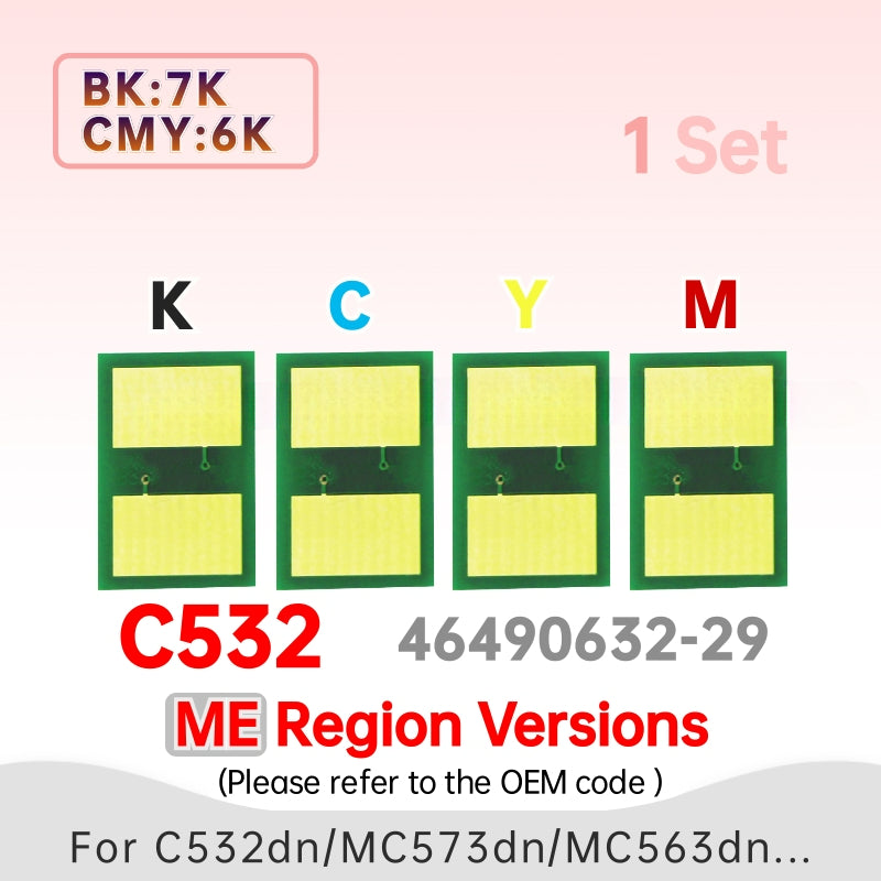 For Okidata C532dn C542dn MC573dn MC563dn Toner Chip for OKI C532 C542 MC573 C563 Printer Cartridge Chip Reset 46490404